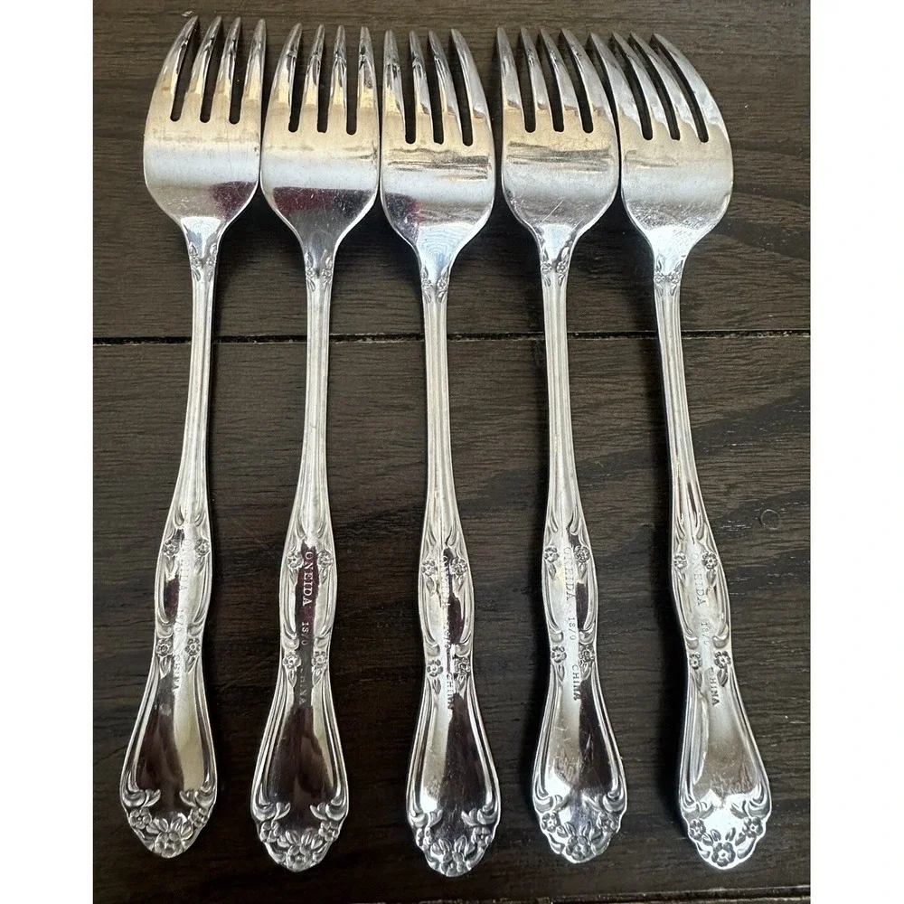 Oneida Floral Stainless Steel Salad Fork Lot Of 5